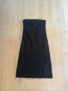Astr Black Ribbed Strapless Midi Skirt with built in shelf bra